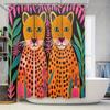 Modernes Boho Tierprint Duschvorhang-Set Für Badezimmerdekor Lebendiges Oranges Leopardenmuster Mit Grünpflanzen Perfektes Geschenk! (Set Incl