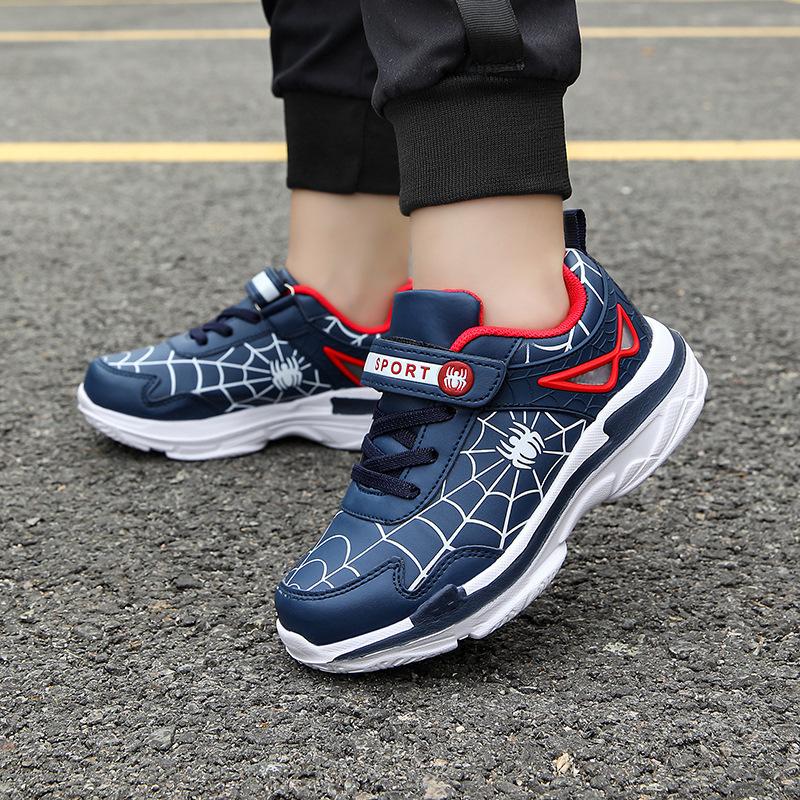 Cross-border boys' spider man children's shoes, autumn leather wear-resistant lightweight sneakers, children's baby fashion running shoes