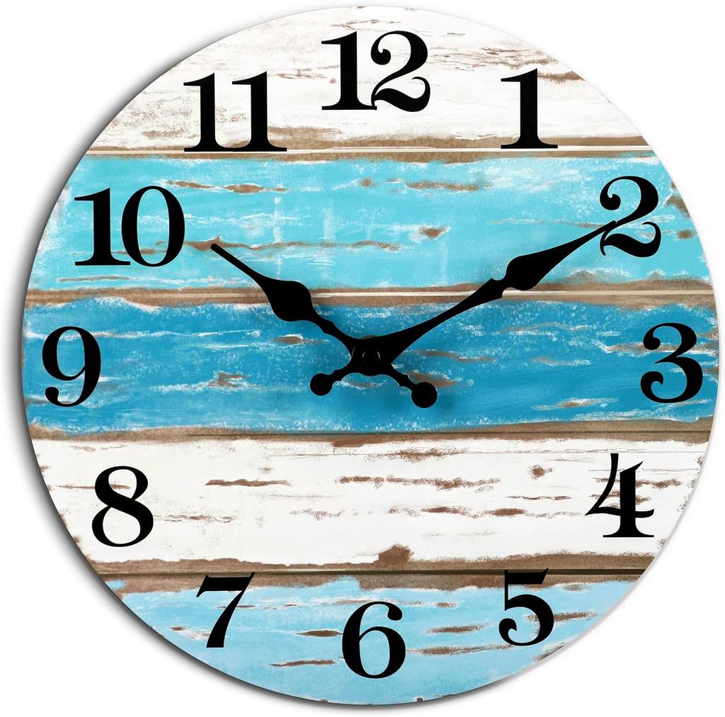 12 Zoll Stille Wanduhr Blaue Ozean Stil Dekorativ Batteriebetrieben für Wohnzimmer Küche Schlafzimmer 03