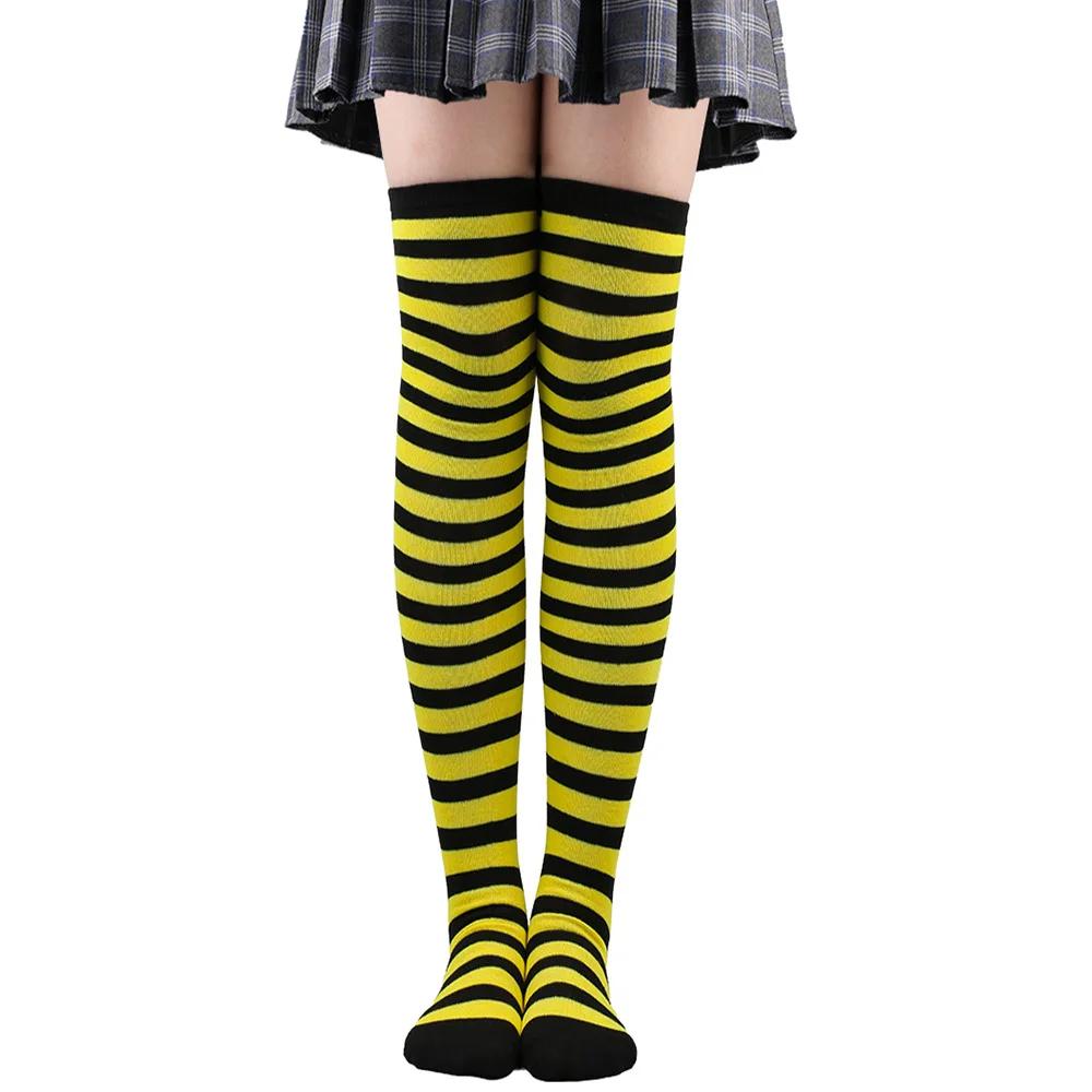 Long Socks Womens Over Above Knee Striped Thigh High Stockings Polka Dot Ladies Black White Pink Cosplay Lolita Harajuku Y2k