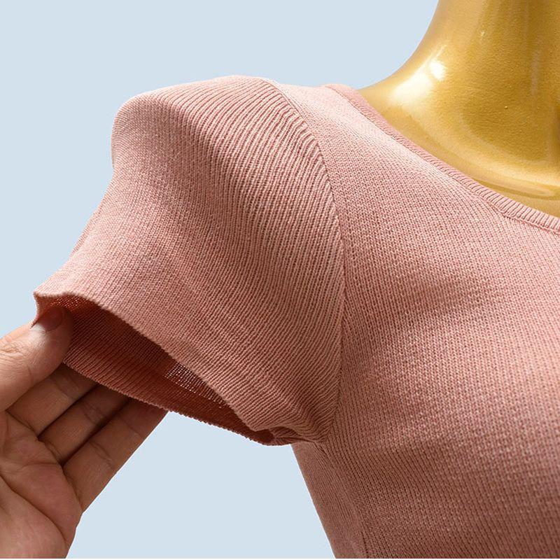 Knitted Simple Pleat Summer New Short sleeve knit Women Slim fit Slimming Square Collar Solid All-Match Base Top