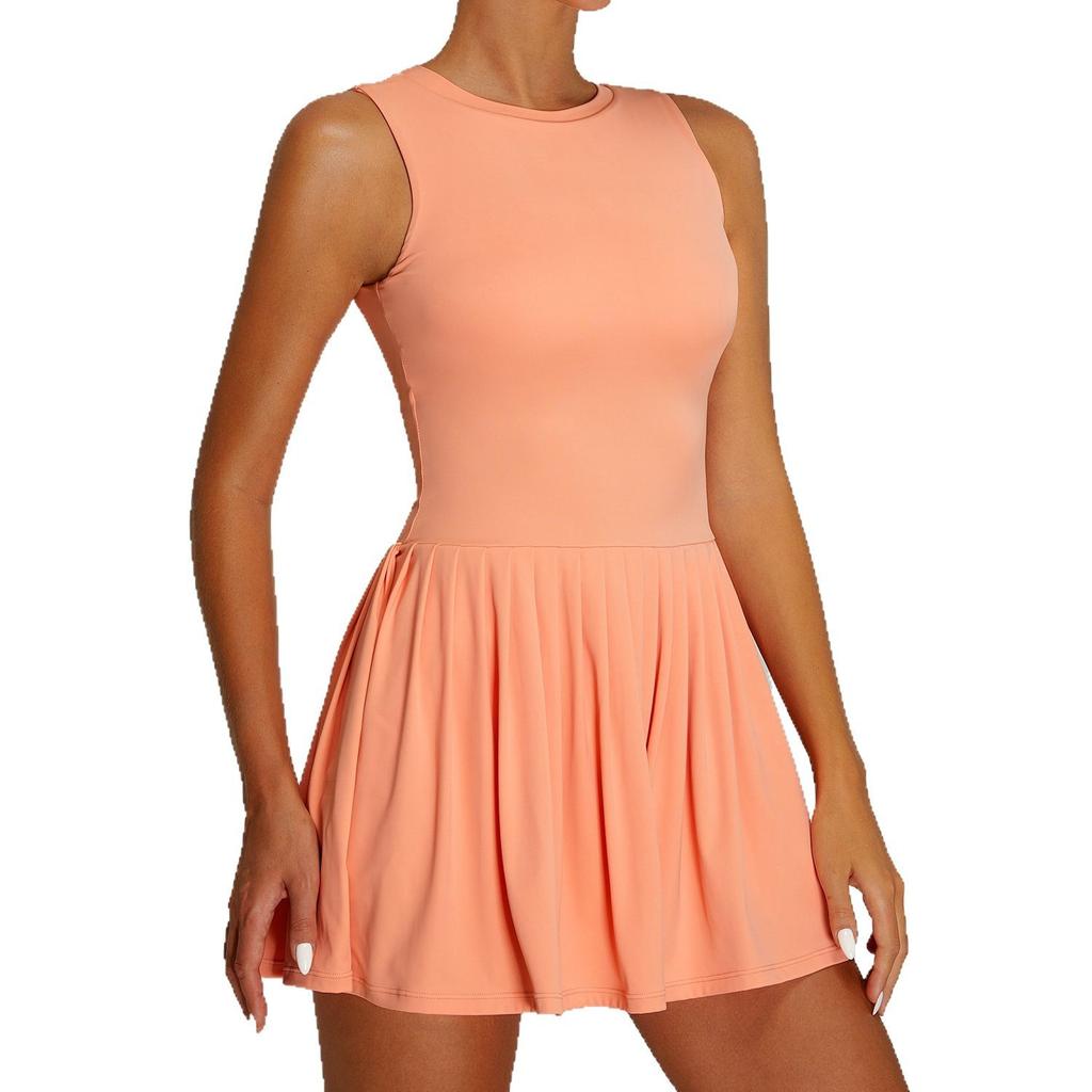 New Naked Breathable Sleeveless Tennis Dress Jumpsuit For Women, Quick Drying Anti Glare Yoga Fitness Dress