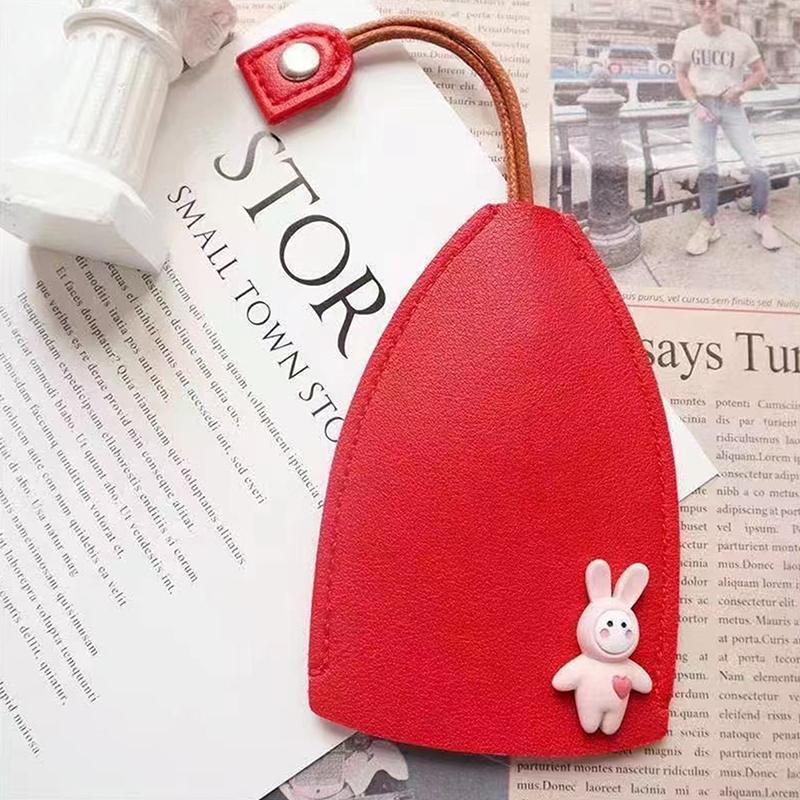 Cute Rabbit Pull Out Key Sleeve Cartoon Animal Pu Leather Car Key Case Holder Large Capacity Keychain Pouch Keychain Organizer