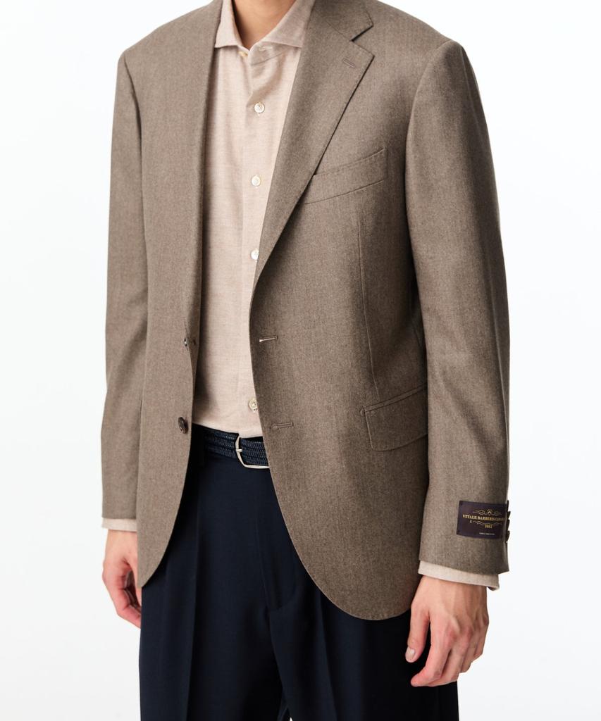 Man On The Boon Notched Lapel Flannel Suit Jacket_Dark Beige 4714351005