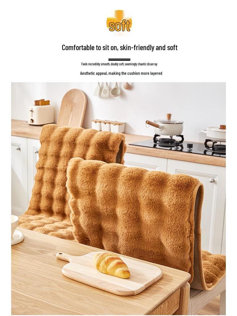 Winter Plush Non-Slip Thick Chair Cushion with Integrated Backrest for Living Room, Dining, and Office