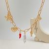 Alloy Enamel Pendant Necklace Vintage Chili Pepper Clavicle Chain  for Women