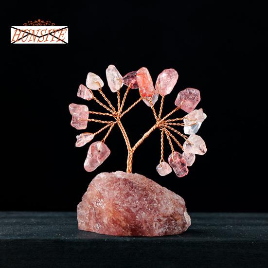 Barevná ozdoba stromu z přírodního kamene se základnou, strom peněz s pozitivní léčivou energií