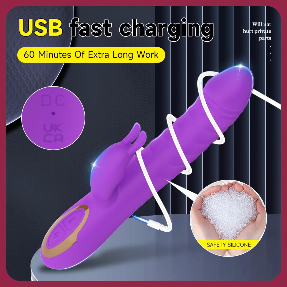 Powerful G Spot Rabbit Vibrators Nipple Clitoris Vagina Stimulator Thrusting Telescopic Dildo Massager Sex Toys for Women Female