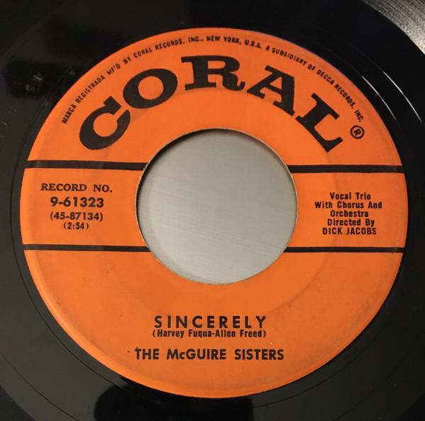 

7inch Record MCGUIRE SISTERS - Sincerely 961323 Coral 1954 US Pop Used