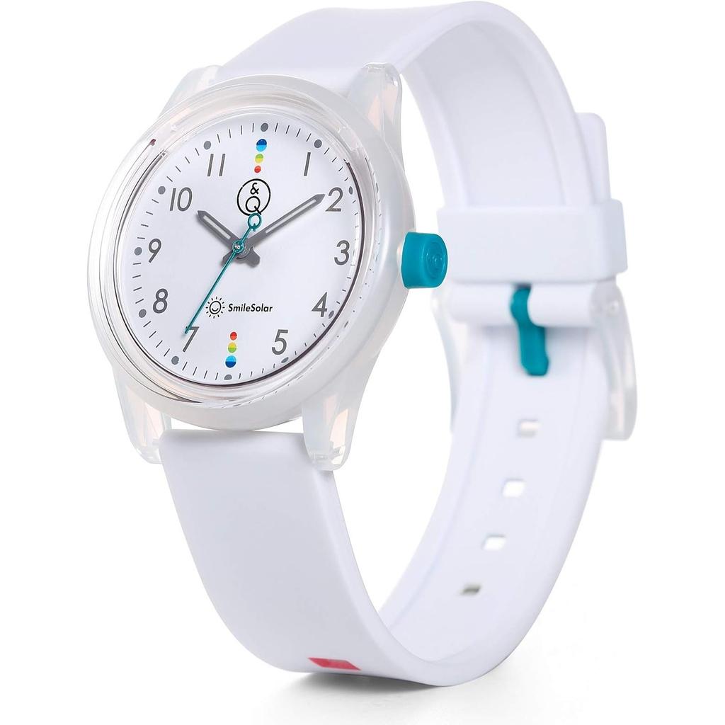 Q&Q SmileSolar Analog Watch White RP26-009 - Solar Powered Waterproof Urethane, Men's