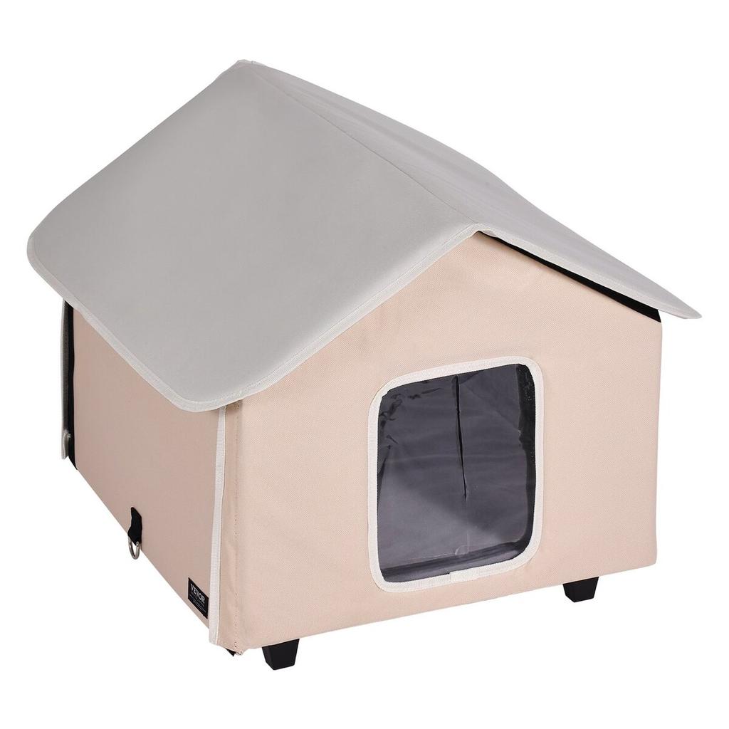 Elevated Heated Cat House Kitty Shelter with Heated Pad Brown Middle