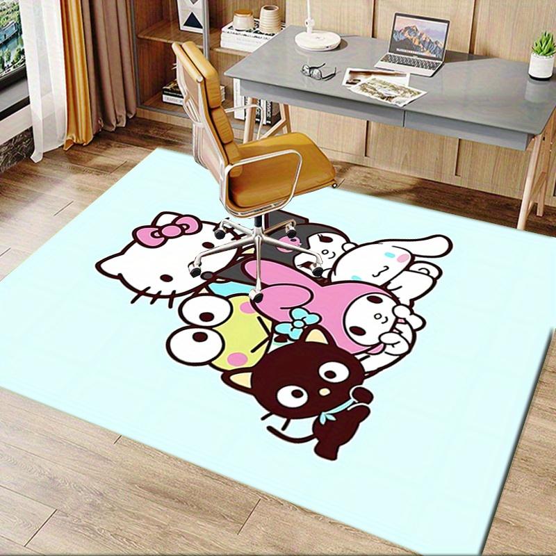 Office Rug Hello Kitty, Sanrio Characters Anti-Slip Rug, Machine Washable for Living Room, Bedroom, Office, Multiple Sizes, Bedroom Mat, Decorative Ma