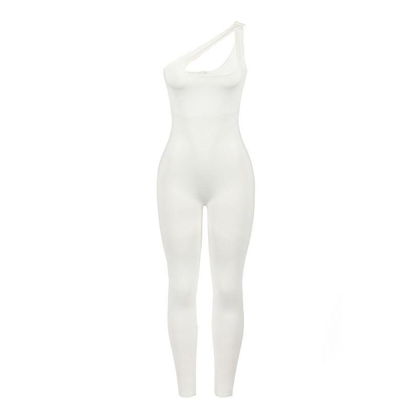 

Fashion Style Cross-Border Pure Color Single-Side Oblique Shoulder Strap Tops Silm Fashion Casual Jumpsuit Sexy Jumpsuit for Women White A011JP S