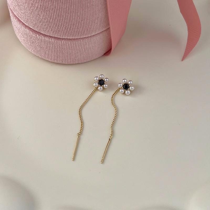 Genuine 925 Sterling Silver Inlay Zircon Pearl Flower Earrings For Women Sterling Silver Jewelry
