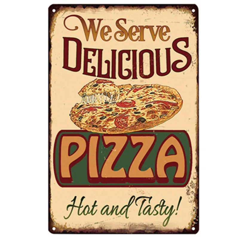 Pizza Schild Retro Blechmalerei Vintage Metallbild Wanddekoration Für Pizzeria Restaurant Esszimmer