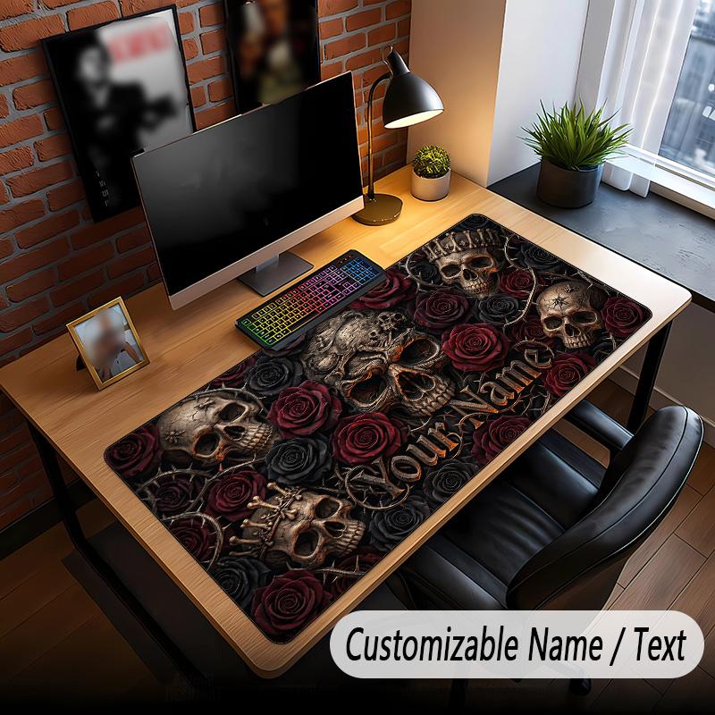 Rose Floral Theme Custom Mouse Pad Personalized With Name Text Customized Desk Mat For Office Home Decor