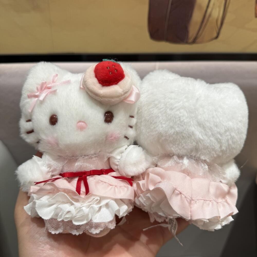 Sanrio Hello Kitty Ppcotton Fill Cross Dressing Cute Strawberry Cake Series Princess Lace Plush Pendant Backpack Decoration