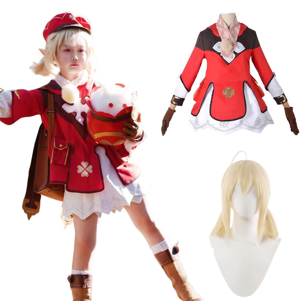 [NOKIJP] Genshin Impact Cosplay Klee Cosplay Costume for Kids, Mondo, The Fleeing Sun, Genshin Impact Spark Knight, Four-Leaf Chapter (Klee, 140cm)