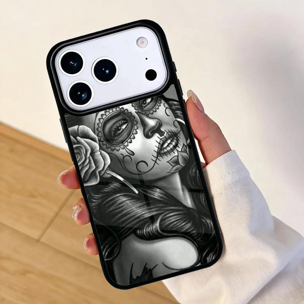 Candy Skull Sugar Day Of The Dead Mobile Phone Case for IPhone 17 AIR 16pro Max 15 14 13 12 11 Bumper Cover