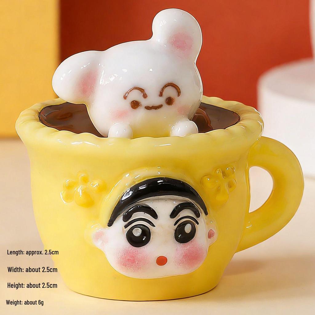 Shin-chan Cute Pet Tea Cup Ornament: Cartoon Cat & Dog Resin Figurines
