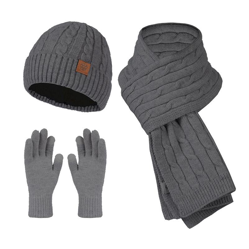 

High-end camel wool scarf men s winter scarf, hat and gloves three-piece set, birthday gift thickened and cold-proof moisture темно-сірий