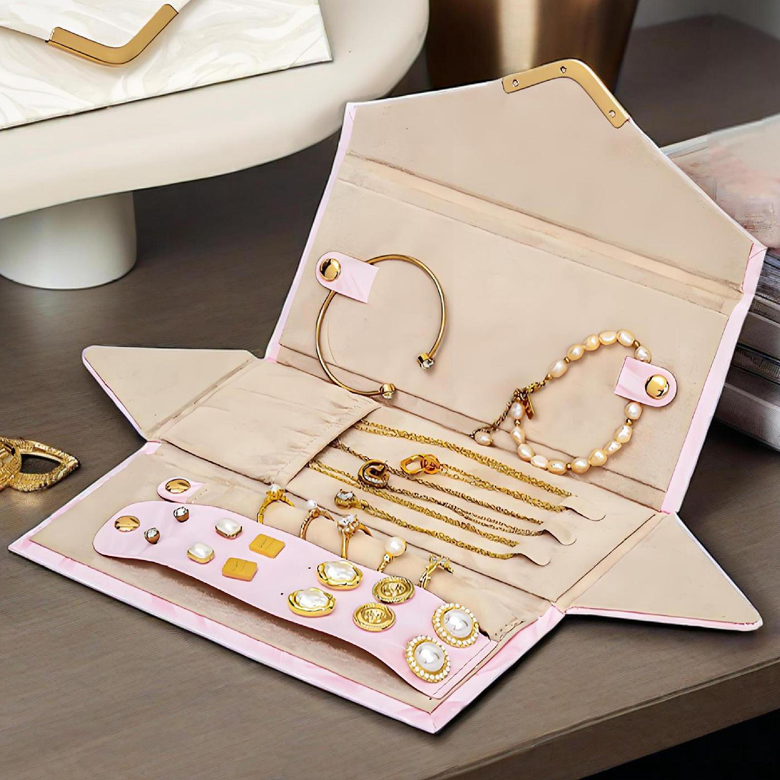 

Складной футляр для украшений с ПУ-отделкой, 19,8 X 8,4 8,1 см, отдельные отделения, многофункциональный розовый