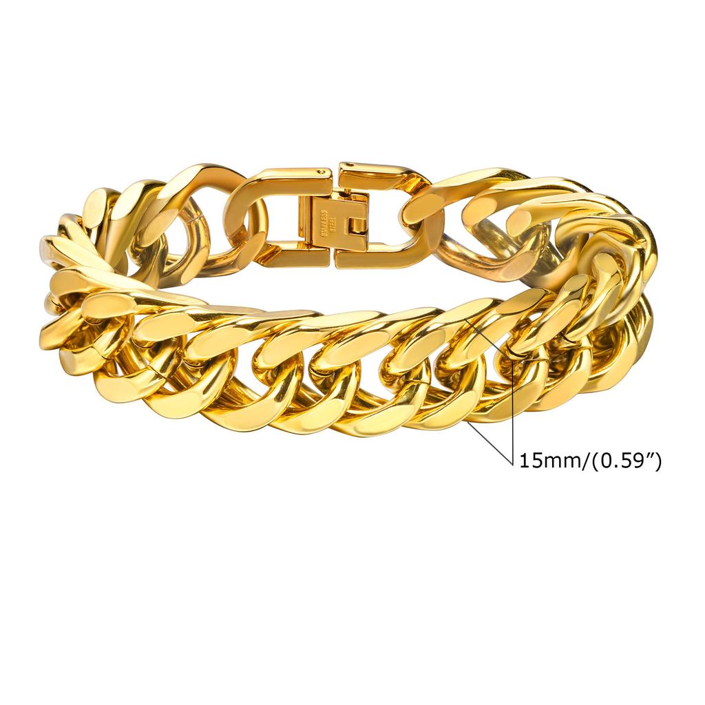 Stylish Double Curb Chain Bracelets for Men Boys,8/10/12/15mm Stainless Steel Miami Link Wristband,Punk Zircon Gifts