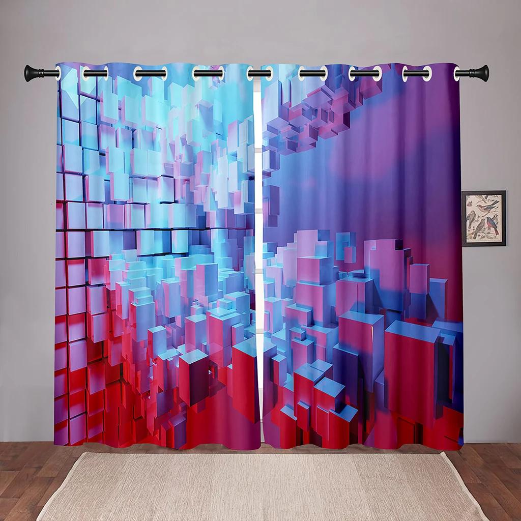 

High Shading Thick Solid Cubes Blok ColorfulBlackout Window Curtain for Bedroom Living Room Bathroom Kicthen Door Hall Home Hook W55 X H120cm X 2&Grommet Top
