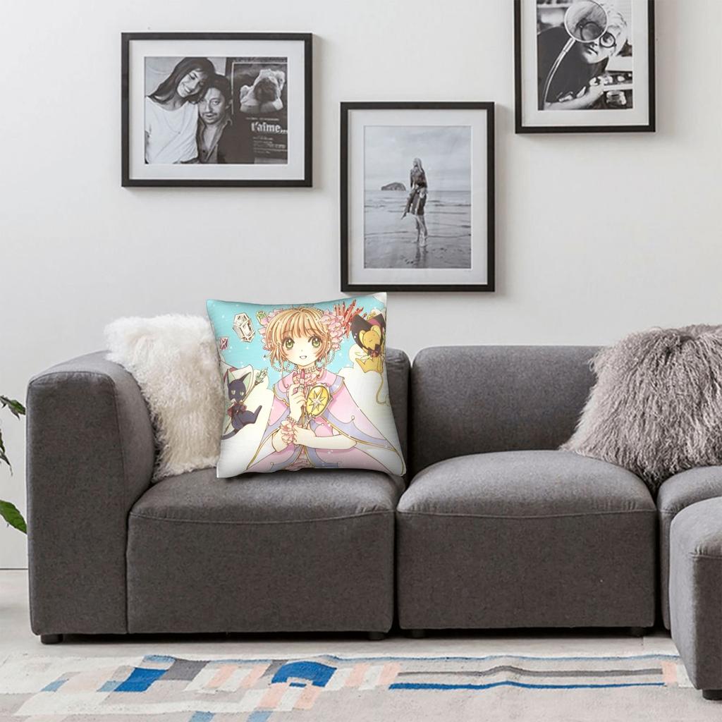 Cardcaptor Sakura Square Pillow Covers Polyester Room Kawaii Anime Girl Cushion Case Funny Decor Pillowcase 40*40