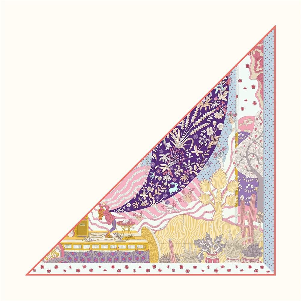 

Spring And Autumn Triangle Twill Scarf Shawl Hijabs Luxury Plant Floral Printed Bandana Foulard Neckerchief For Ladies 130x85cm