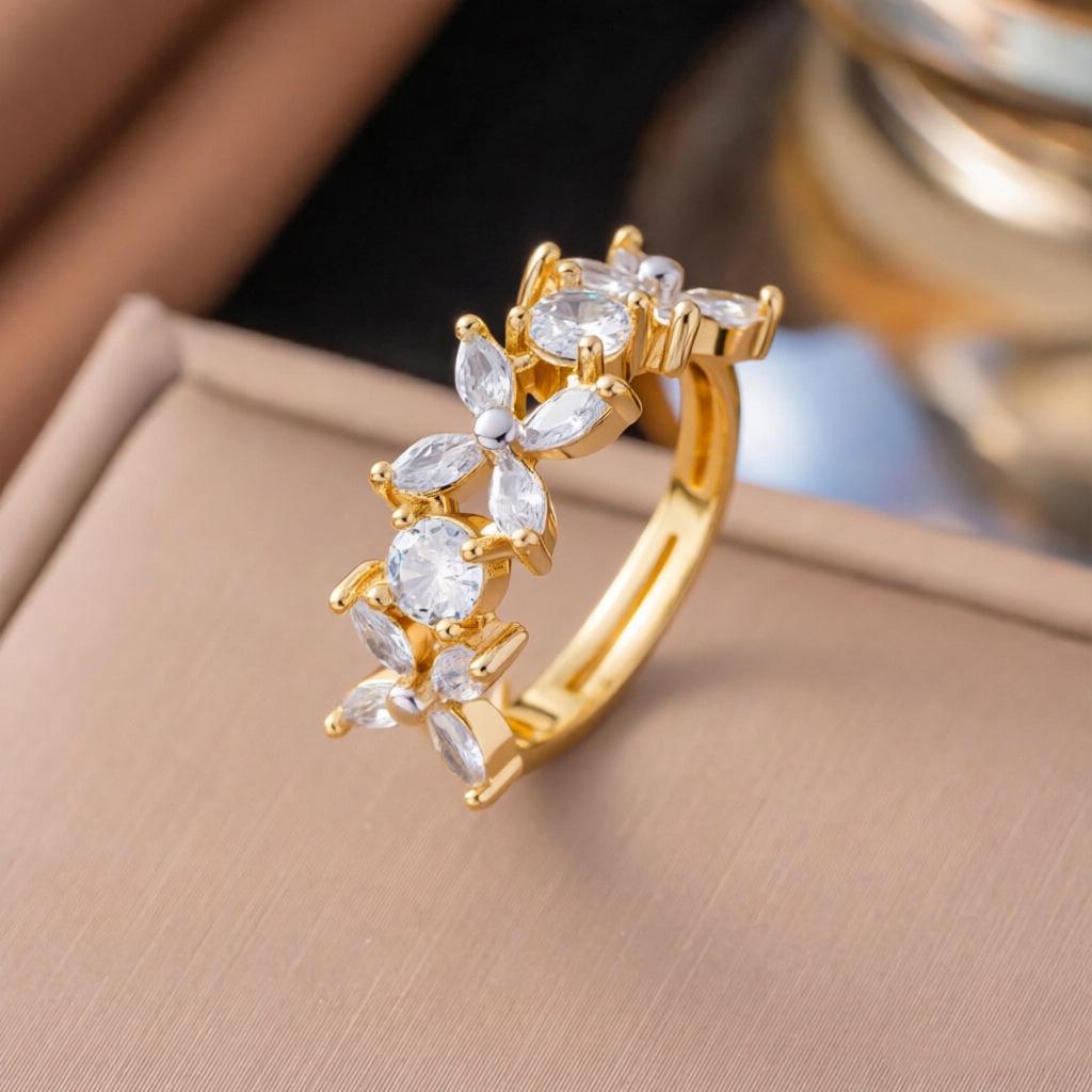 Micro-Inlaid Zircon Fashion Open Ring - Adjustable Luxury Index Finger Jewelry for Women