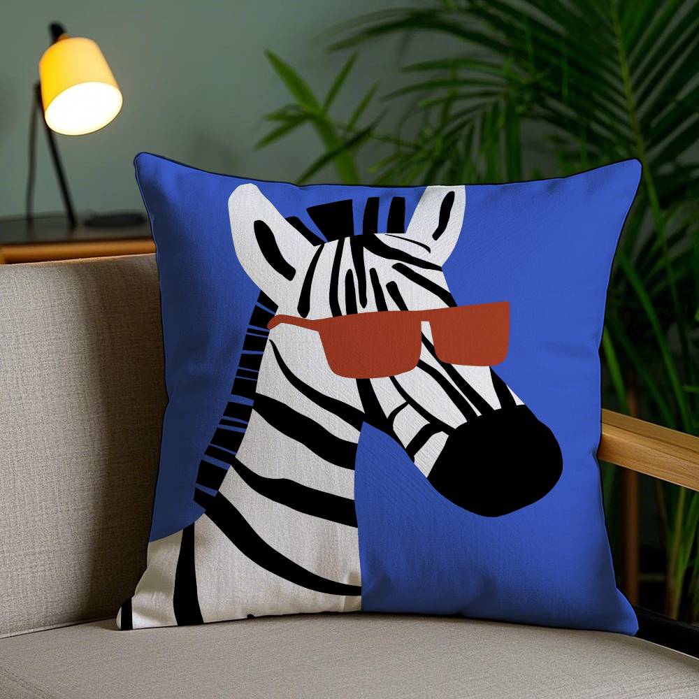 Fun Pictures Of Happy Animals Pillow Case Anti-dustmite Pillowcase Invisible Zipper Silky Short Plush Sofa Cushion Cover