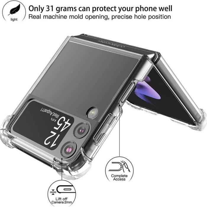 Coque de protection - BOOLING - pour Samsung Galaxy Z Flip 3 5G - Souple - Transparent/Turquoise - Anti-rayures