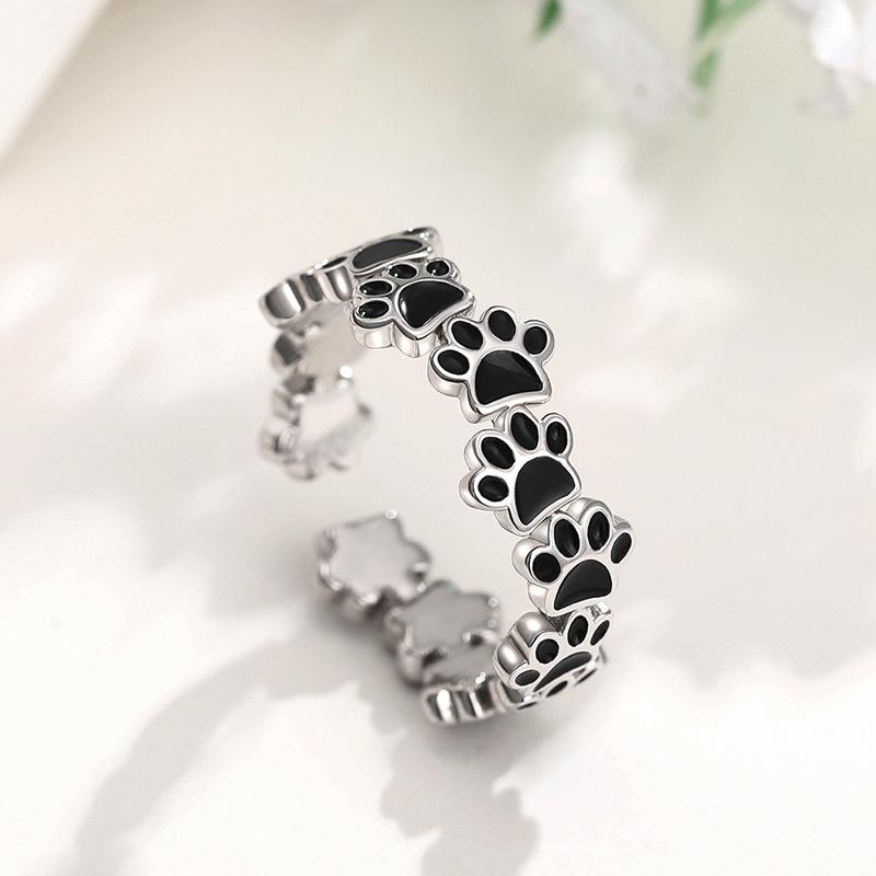 Cute Cat Claw Ring Woman, Oil-Dripping Paw Print Fashion Ring, Sweet Daily Wear Jewelry