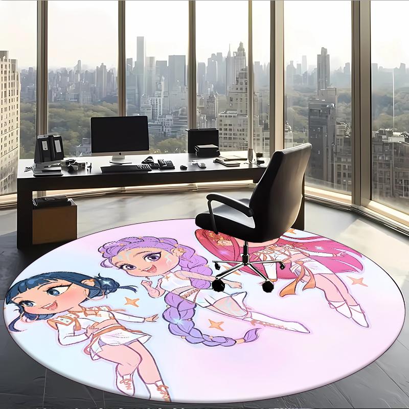 Huntrix (95) Round Office Rug Decorative Floor Rug for Office Bedroom Living Room and Home Space