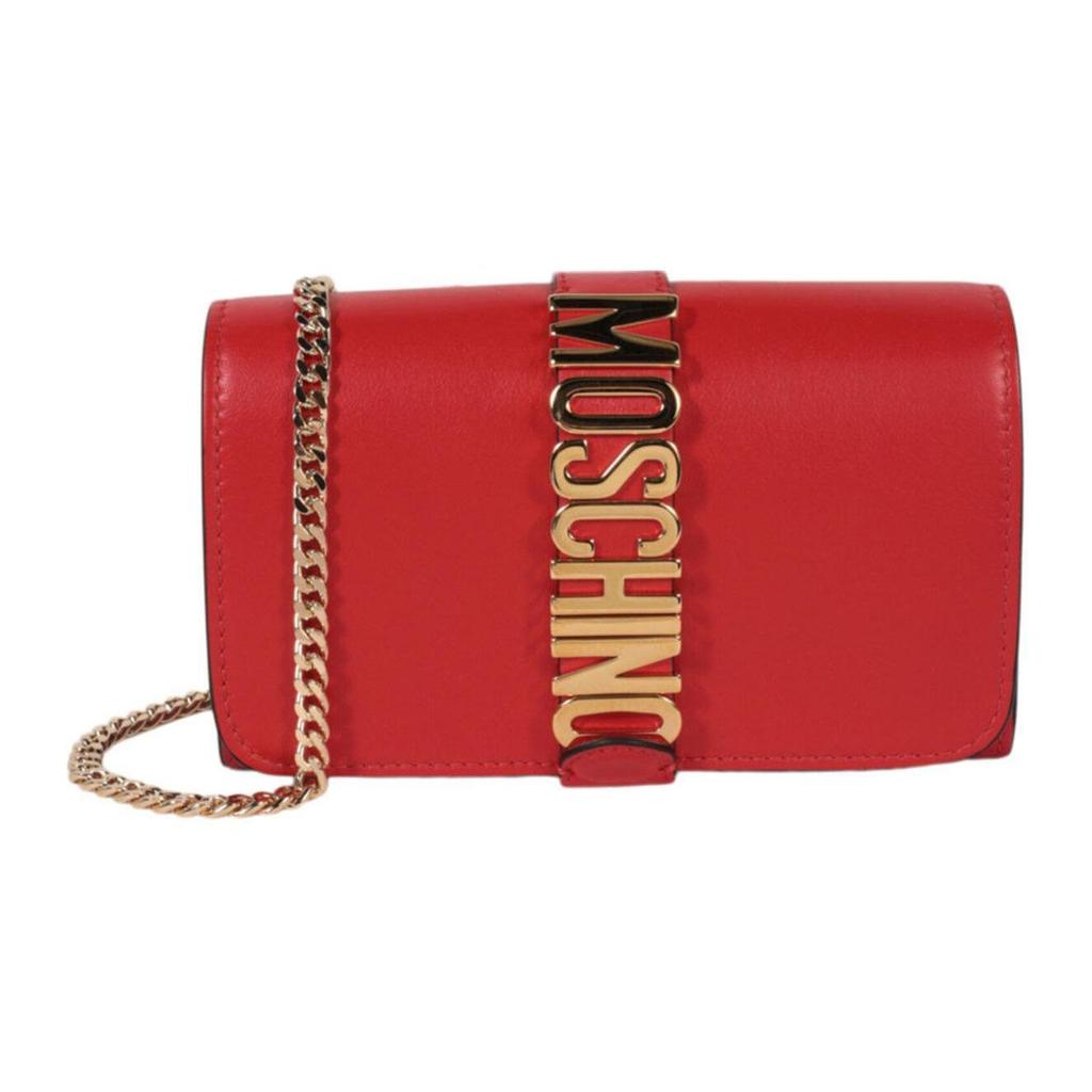 Moschino Gold Logo Chain Flap Leather Mini Crossbody Bag Women Bags Red 811280080112