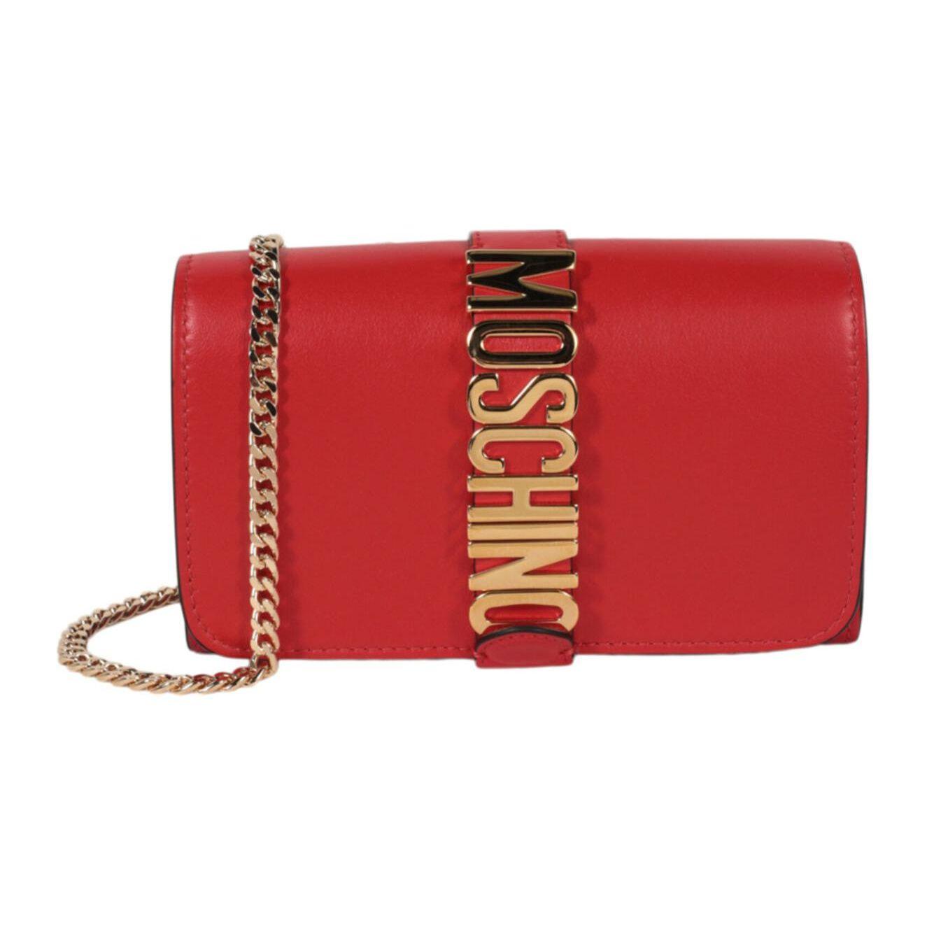 

Moschino Gold Logo Chain Flap Leather Mini Crossbody Bag Women Bags Red 811280080112 Basic Set (Bag+Dust Bag)