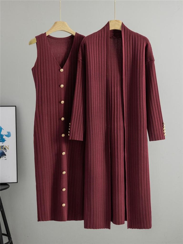 Women's Cross-Border Knit Cardigan & Dress Two-Piece Set - Spring/Autumn Style