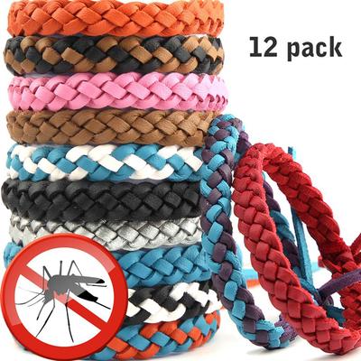 Pulsera antimosquitos de cuero reutilizable, paquete de 12 unidades