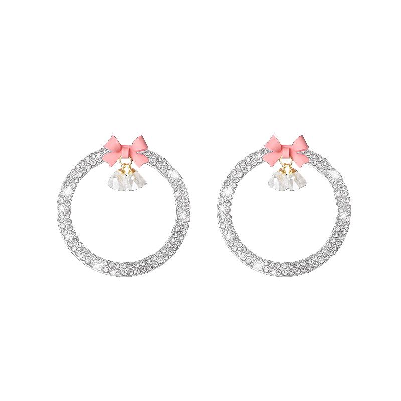 Rhinestone Bow Bell Car Start Switch Button Auto Decorative Diamond Stickers Ring Circle Trims Protective Cover Car Accessories