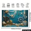 2D Nautical Starfish Seashell Backdrop - Blue Wood Wall Photography Background Banner for Summer Party