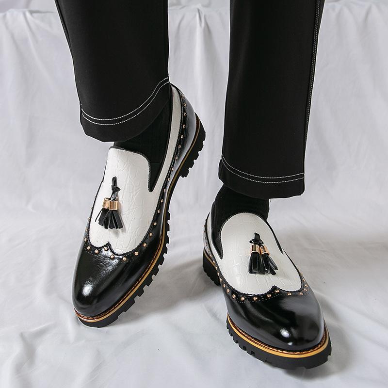 Men's shoes large size new business dress shoes fashionable men's foot cover tassel leather shoes one pedal casual leather shoes