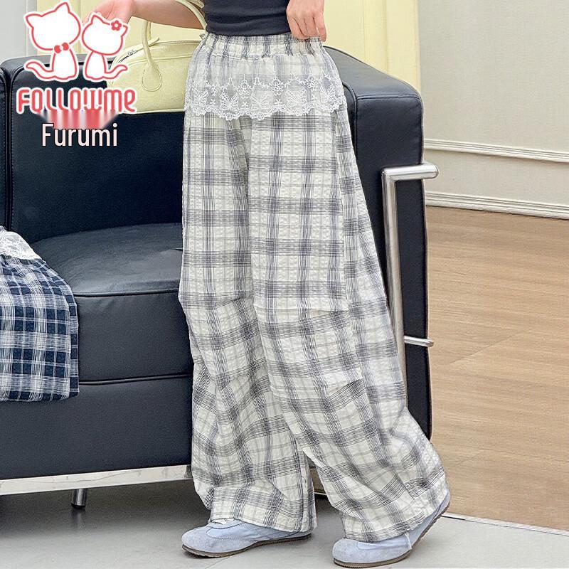 Fuluomi Girls  Plaid Straight-Leg Summer Pants 170
