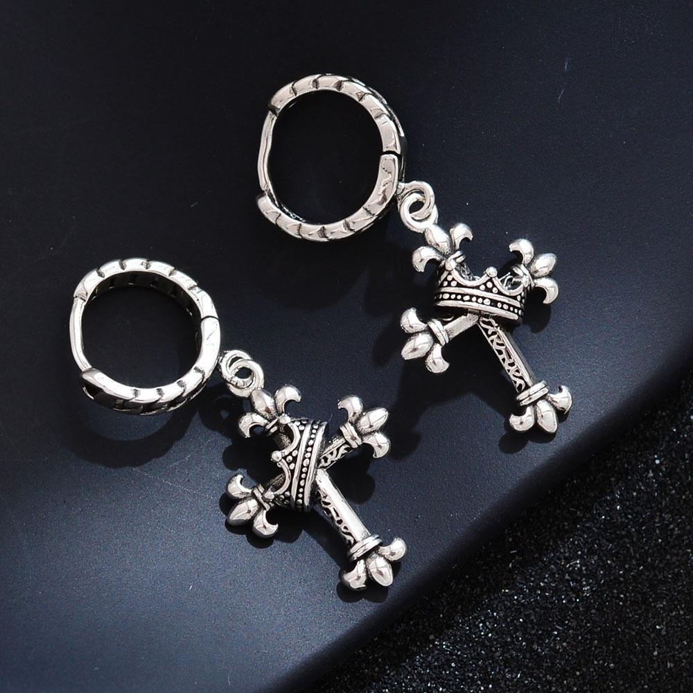 Punk Style Personalized Crown Cross Earrings Women'S Versatile Niche Design Sense Simple Light Luxury Earrings