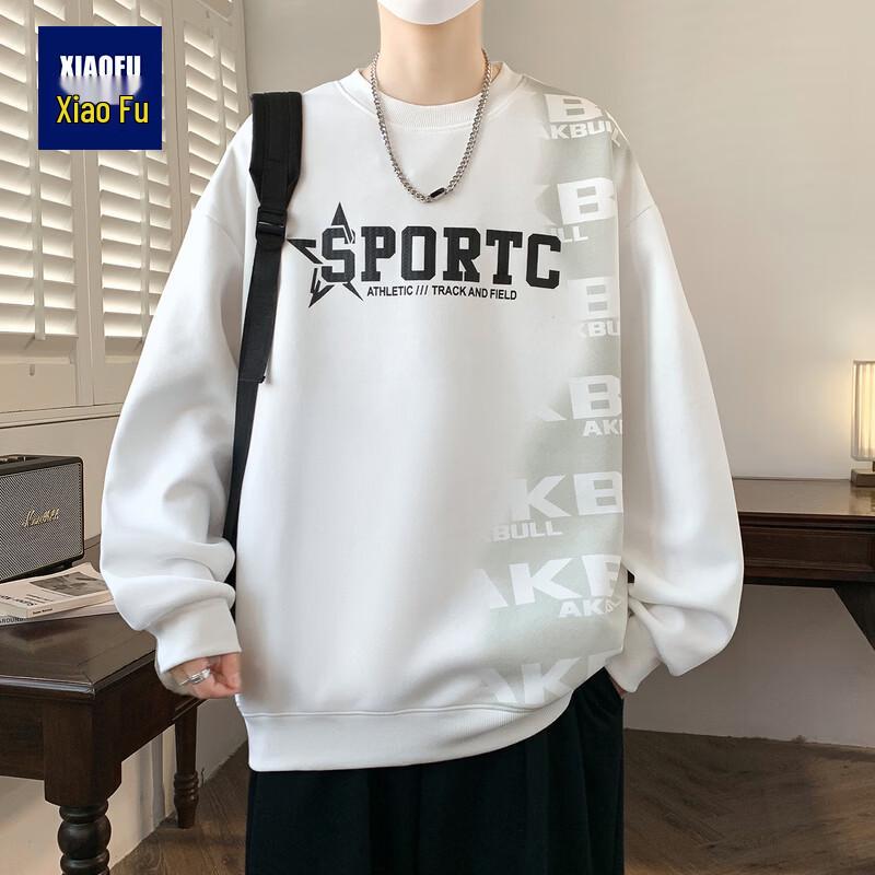 Xiaofu Men s Letter Print Crew Neck Long Sleeve Sweatshirt L
