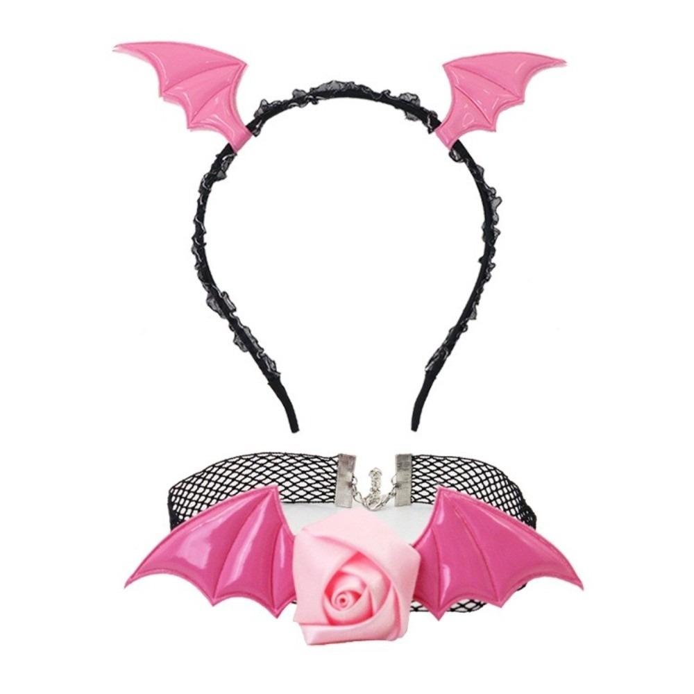 Flower Headband Necklace Set Mesh Halloween Hair Hoop Cute Bat Wings Hairband  Women