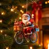 Small Festive Gift for Family 2Pcs Christmas Santa Riding Bicycle Acrylic Hanging Ornament, Car Exquisite Holiday Party Favors Interior Rearview