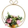 Centrotavola con ghirlanda ad anello, portacandele, centrotavola in ferro battuto, cestino per composizioni floreali, scatola per imballaggio di fiori, ghirlanda ad anello di fiori, portacandele dorato