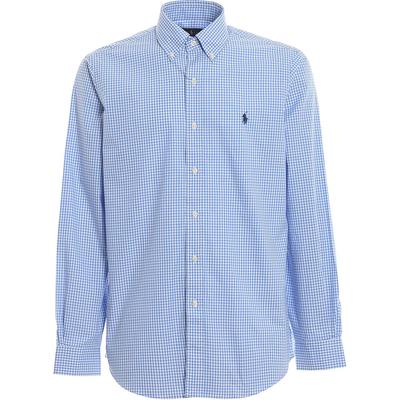 Polo Kariertes Popeline Langarmhemd mit gesticktem Pony-Logo Herrenhemden Hellblau 710705967-002