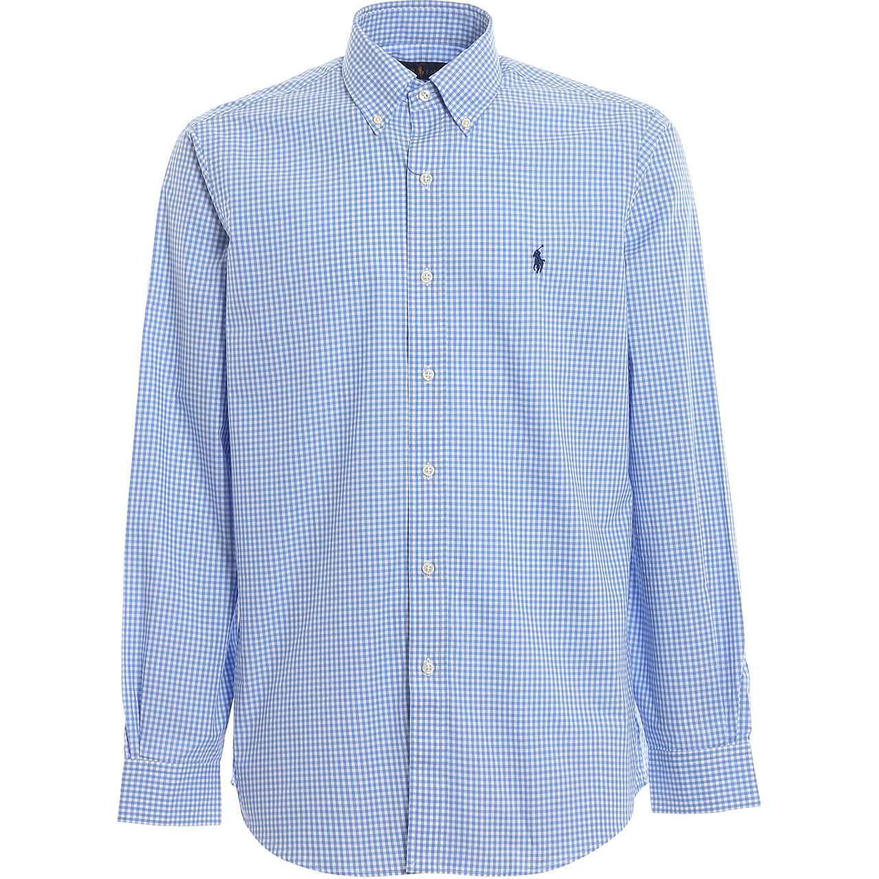 

Polo Ralph Lauren Клетчатая рубашка с вышивкой логотипа пони из поплина с длинным рукавом мужские рубашки Светло-голубой 710705967-002 XL